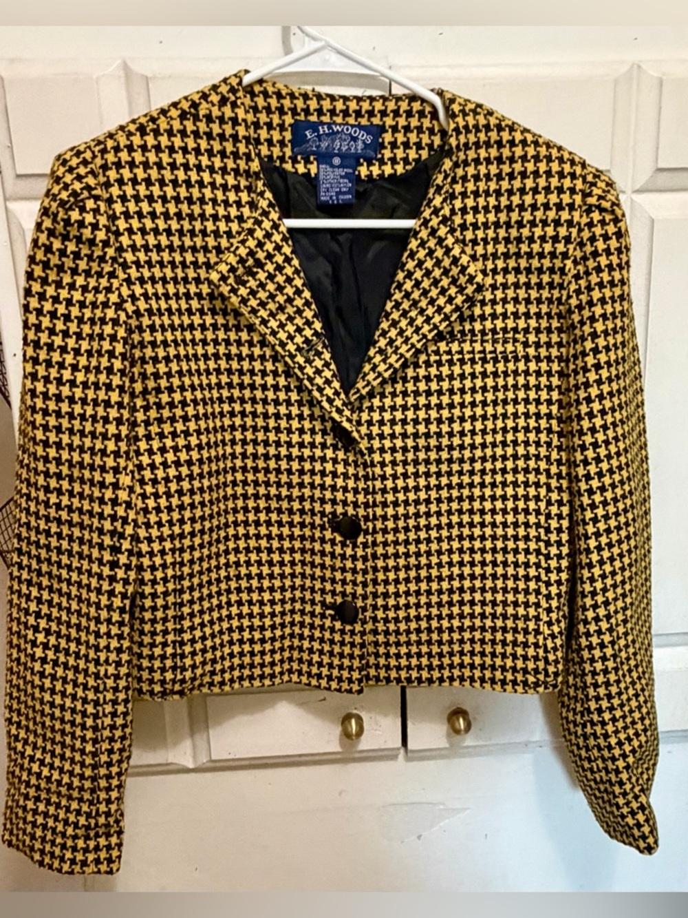 Vintage E.H. Woods Yellow Houndstooth Cropped Jacket Clueless Preppy Sz 8